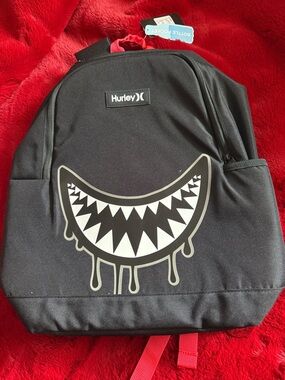 Hurley Black Backpack with White Dripping Smile Graphic